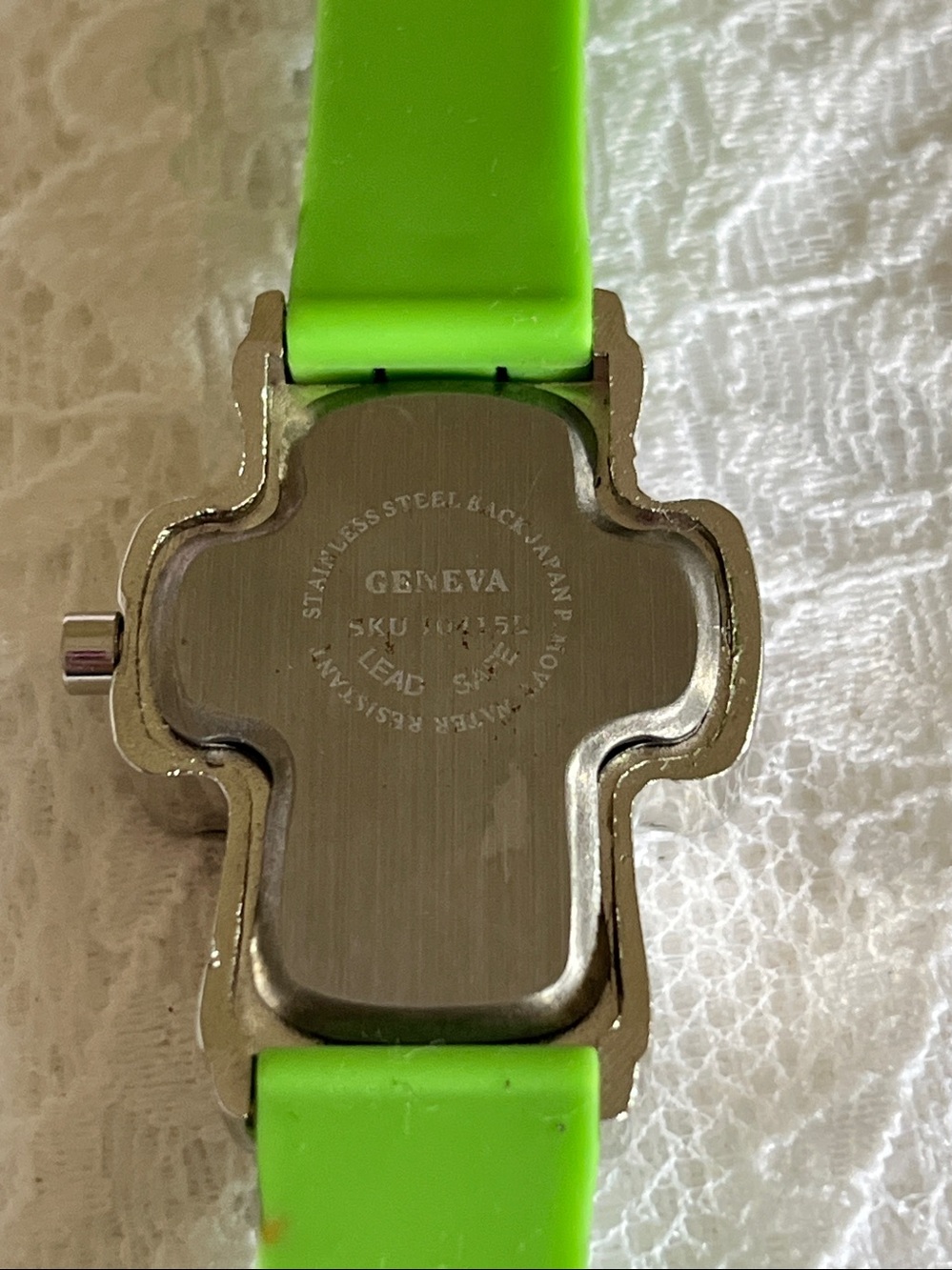 Geneva Silver-Tone Cross Crystal Watch with Bright Green Band - Picture 6 of 6